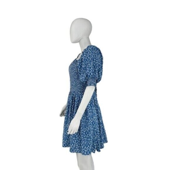 Hyacinth House NEW Blue Micro Floral Smocked Short Sleeve Mini Dress Size XL - Picture 4 of 6
